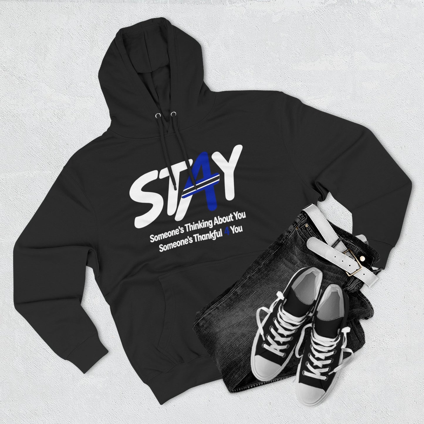 STAY Law Enforcement Mental Health Shirt | Thin Blue Line Awareness Three-Panel Fleece Hoodie