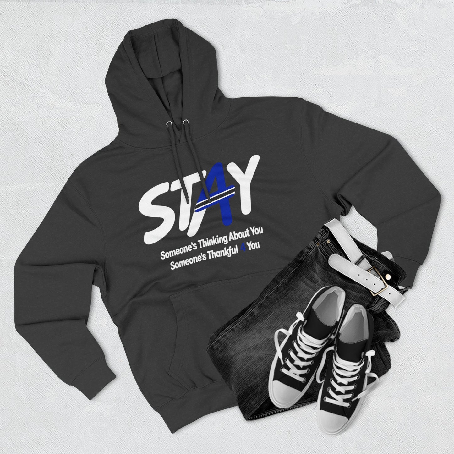 STAY Law Enforcement Mental Health Shirt | Thin Blue Line Awareness Three-Panel Fleece Hoodie