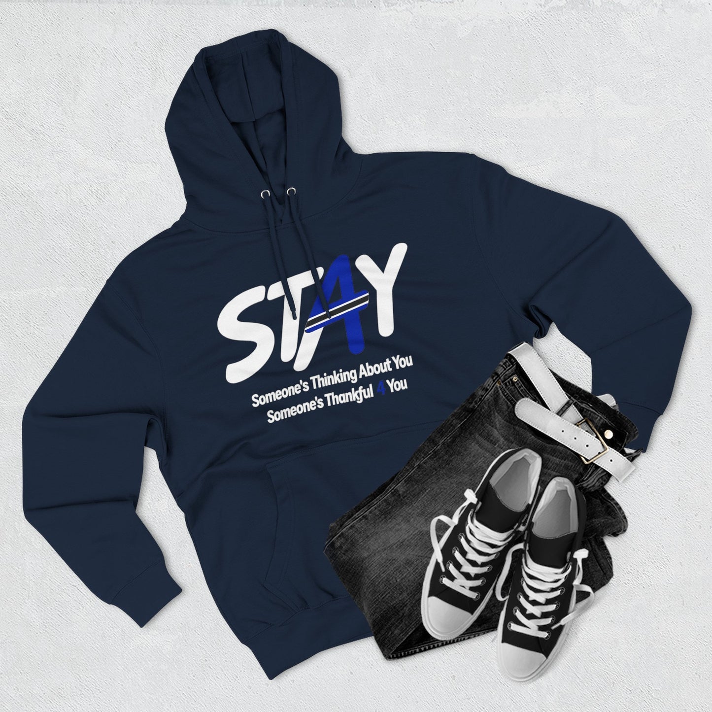STAY Law Enforcement Mental Health Shirt | Thin Blue Line Awareness Three-Panel Fleece Hoodie